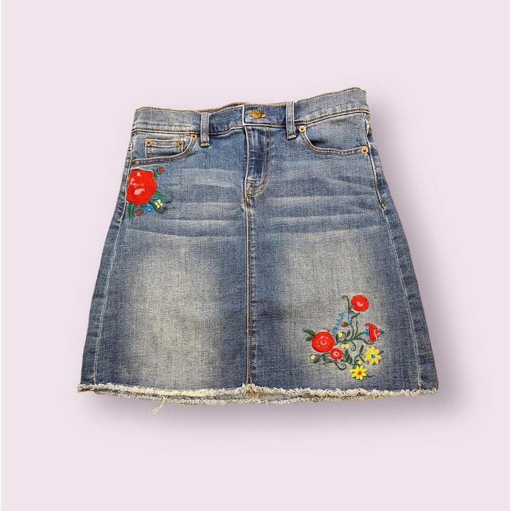 J. Crew Denim Mini Skirt with Floral Design